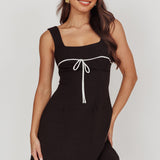 Doves Contrast Bow Mini Dress Black