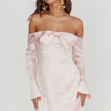 Lilith Off Shoulder Bow Mini Dress Blush