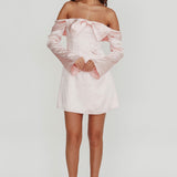 Lilith Off Shoulder Bow Mini Dress Blush