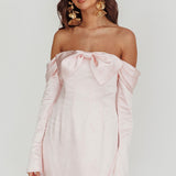 Lilith Off Shoulder Bow Mini Dress Blush
