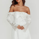 Lilith Off Shoulder Bow Mini Dress White