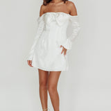 Lilith Off Shoulder Bow Mini Dress White