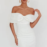 Sweet Caroline Off-Shoulder Bow Mini Dress White