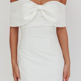 Sweet Caroline Off-Shoulder Bow Mini Dress White