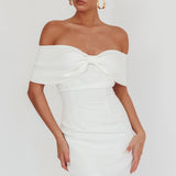 Sweet Caroline Off-Shoulder Bow Mini Dress White
