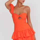 Tea Time One Shoulder Ruffle Mini Dress Tangerine