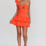 Tea Time One Shoulder Ruffle Mini Dress Tangerine