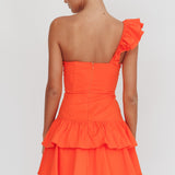 Tea Time One Shoulder Ruffle Mini Dress Tangerine