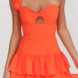 Tea Time One Shoulder Ruffle Mini Dress Tangerine