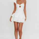 Tea Time One Shoulder Ruffle Mini Dress White