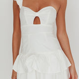 Tea Time One Shoulder Ruffle Mini Dress White