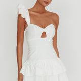 Tea Time One Shoulder Ruffle Mini Dress White