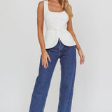 Ocean Waves Square Neck Top White