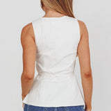 Ocean Waves Square Neck Top White