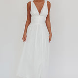 Sammi Ruched Waist Tied Back Maxi Dress White