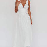 Sammi Ruched Waist Tied Back Maxi Dress White