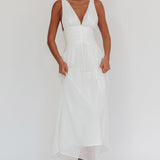 Sammi Ruched Waist Tied Back Maxi Dress White