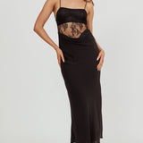 These Days Backless Lace Waist Maxi Dress Black