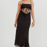 These Days Backless Lace Waist Maxi Dress Black
