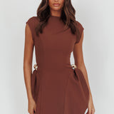 Girl Talks Cap Sleeve Puff Skirt Mini Dress Chocolate