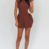 Girl Talks Cap Sleeve Puff Skirt Mini Dress Chocolate