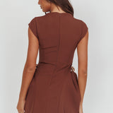 Girl Talks Cap Sleeve Puff Skirt Mini Dress Chocolate