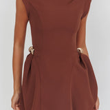 Girl Talks Cap Sleeve Puff Skirt Mini Dress Chocolate