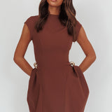 Girl Talks Cap Sleeve Puff Skirt Mini Dress Chocolate