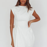 Girl Talks Cap Sleeve Puff Skirt Mini Dress Off White