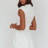 Girl Talks Cap Sleeve Puff Skirt Mini Dress Off White