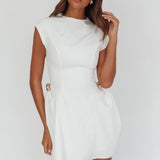 Girl Talks Cap Sleeve Puff Skirt Mini Dress Off White