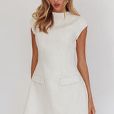 Aristos Cap Sleeve Mini Dress Tweed Cream