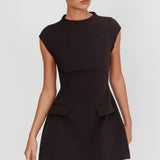 Aristos Cap Sleeve Mini Dress Black