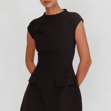 Aristos Cap Sleeve Mini Dress Black