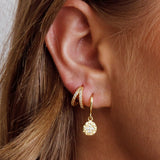 Starry Night Drop Diamante Hoop Earrings Gold