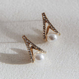 Smile Bright Pearl Zircon Stud Earrings Gold