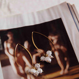 Sarah Pearl Accent Long Hook Earrings Gold