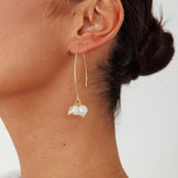 Sarah Pearl Accent Long Hook Earrings Gold