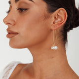 Sarah Pearl Accent Long Hook Earrings Gold