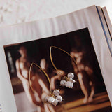 Sarah Pearl Accent Long Hook Earrings Gold