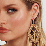 Immense Drop Woven Tassle Earrings Brown