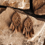Immense Drop Woven Tassle Earrings Brown