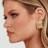 Wisdom Grooved Rectangle Earrings Gold