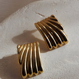 Wisdom Grooved Rectangle Earrings Gold