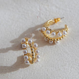 Serenity Pearl Hoop Earrings Gold