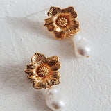Camryn Drop Pearl Earrings Gold