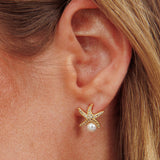 Ethereal Starfish With Pearl Stud Earrings Gold