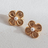 Flower Power Pearl Earrings Gold