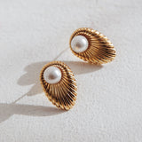 Anika Stud Pearl Earrings Gold