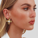 Avery Flower Pearl Earrings Gold
